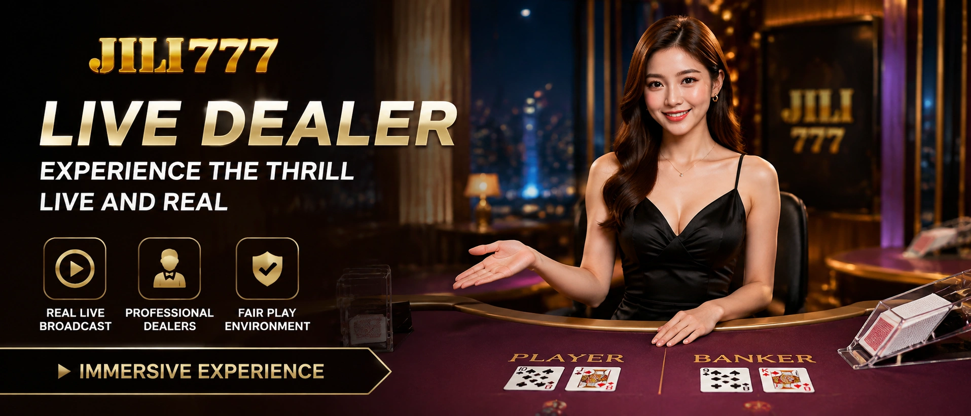 JILI777 live casino room preview on a dark interface